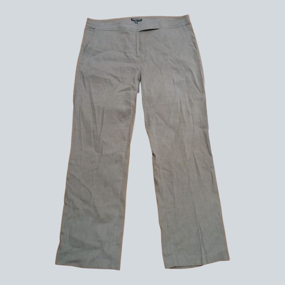 Eileen Fisher Womens 12P Taupe Linen Blend Straight Leg Pants Stretch Petite